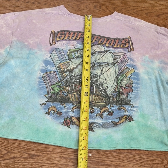 VINTAGE Y2K GRATEFUL DEAD Ship of Fools Liquid Blue Tie Dye T-Shirt Crop Top - Picture 9 of 10